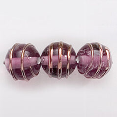 Bead, Preciosa Czech Handmade Lampwork Beads, 10mm Round Goldwire - Amethyst