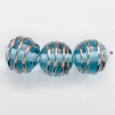 Bead, Preciosa Czech Handmade Lampwork Beads, 10mm Round Goldwire - Aqua