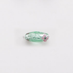 Bead, Preciosa Czech Handmade Lampwork Beads, 18x8mm Oval Silverfoil Flowers - Pale Green
