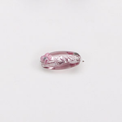 Bead, Preciosa Czech Handmade Lampwork Beads, 18x8mm Oval Silverfoil Flowers - Lt.Amethyst