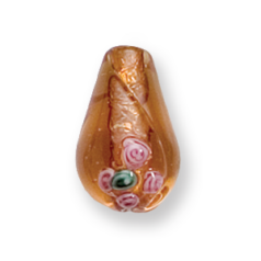 Bead, Preciosa Czech Handmade Lampwork Beads, 19x11mm Drop Silverfoil Flowers - Topaz