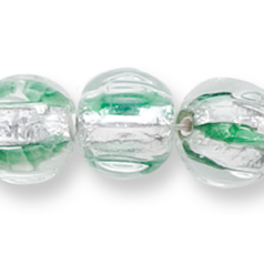 Bead, Preciosa Czech Handmade Lampwork Beads, 10mm Round Fluted Silverfoil - Green
