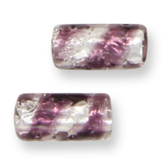 Bead, Preciosa Czech Handmade Lampwork Beads, 18x8mm Tube Silverfoil Spiral - Amethyst/Crystal