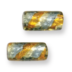 Bead, Preciosa Czech Handmade Lampwork Beads, 18x8mm Tube Silverfoil Spiral - Aqua/Citrine