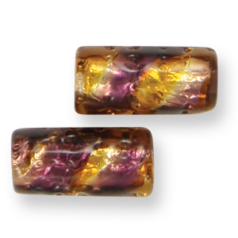 Bead, Preciosa Czech Handmade Lampwork Beads, 18x8mm Tube Silverfoil Spiral - Amethyst/Citrine