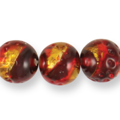 Bead, Preciosa Czech Handmade Lampwork Beads, 12mm Round Silverfoil Spiral - Ruby/Citrine