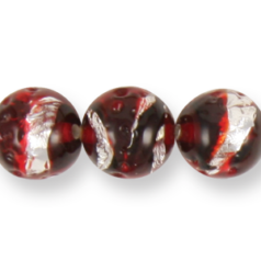 Bead, Preciosa Czech Handmade Lampwork Beads, 12mm Round Silverfoil Spiral - Ruby/Crystal