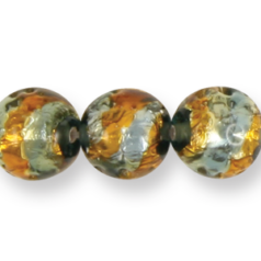 Bead, Preciosa Czech Handmade Lampwork Beads, 12mm Round Silverfoil Spiral - Aqua/Citrine