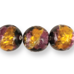 Bead, Preciosa Czech Handmade Lampwork Beads, 12mm Round Silverfoil Spiral - Amethyst/Citrine
