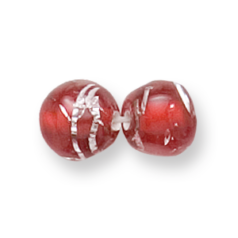 Bead, Preciosa Czech Handmade Lampwork Beads, 8mm Round Silverfoil Swirl - Ruby