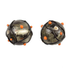 Bead, Preciosa Czech Handmade Lampwork Beads, 12mm Round Silverlined Blacklace - Black Diamond