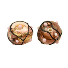 Bead, Preciosa Czech Handmade Lampwork Beads, 12mm Round Silverlined Blacklace - Rosaline