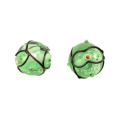 Bead, Preciosa Czech Handmade Lampwork Beads, 12mm Round Silverlined Blacklace - Pale Green