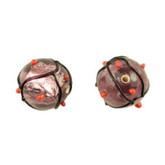 Bead, Preciosa Czech Handmade Lampwork Beads, 12mm Round Silverlined Blacklace - Lt Amethyst