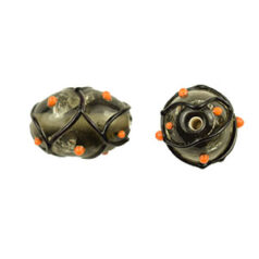 Bead, Preciosa Czech Handmade Lampwork Beads, 14x10mm Oval Silverlined Blacklace - Black Diamond