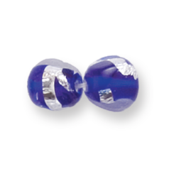 Bead, Preciosa Czech Handmade Lampwork Beads, 8mm Round Silverfoil Swirl - Cobalt
