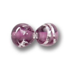 Bead, Preciosa Czech Handmade Lampwork Beads, 8mm Round Silverfoil Swirl - Amethyst