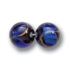 Bead, Preciosa Czech Handmade Lampwork Beads, 10mm Round Silverfoil Capsule - Sapphire