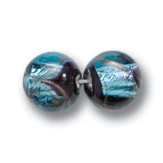 Bead, Preciosa Czech Handmade Lampwork Beads, 10mm Round Silverfoil Capsule - Lt. Aqua
