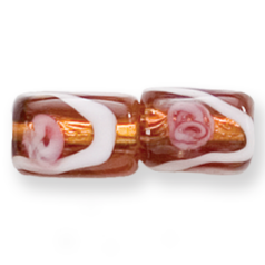 Bead, Preciosa Czech Handmade Lampwork Beads, 11mm Square Tube Silverlined Rose - Dark Topaz