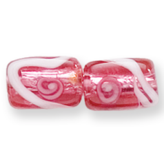 Bead, Preciosa Czech Handmade Lampwork Beads, 11mm Square Tube Silverlined Rose - Rose