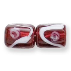 Bead, Preciosa Czech Handmade Lampwork Beads, 11mm Square Tube Silverlined Rose - Garnet