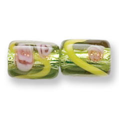 Bead, Preciosa Czech Handmade Lampwork Beads, 11mm Square Tube Silverlined Rose - Olivine