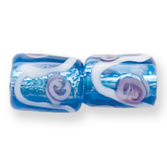 Bead, Preciosa Czech Handmade Lampwork Beads, 11mm Square Tube Silverlined Rose - Sapphire