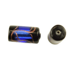 Bead, Preciosa Czech Handmade Lampwork Beads, 16x8mm Tube Silverfoil Capsule - Sapphire