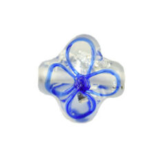 Bead, Preciosa Czech Handmade Lampwork Beads, 16x16mm Silverfoil Swirl Flower - Crystal/Blue
