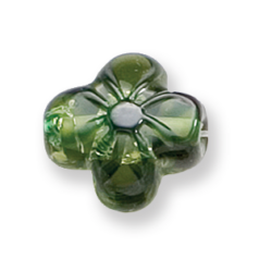 Bead, Preciosa Czech Handmade Lampwork Beads, 16x16mm Silverfoil Swirl Flower - Olivine