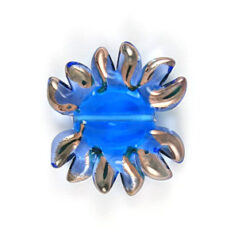 Bead, Preciosa Czech Handmade Lampwork Beads, 27x33mm Sunflower 2Tone - Aqua/Sapphire
