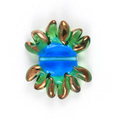 Bead, Preciosa Czech Handmade Lampwork Beads, 27x33mm Sunflower 2Tone - Aqua/Peridot