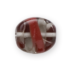 Bead, Preciosa Czech Handmade Lampwork Beads, 18x16mm Flat Oval - Grey/Burgundy Opal