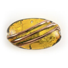 Bead, Preciosa Czech Handmade Lampwork Beads, 23x14mm Flat Oval Silverfoil w/Copper Bands - Topaz