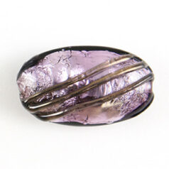 Bead, Preciosa Czech Handmade Lampwork Beads, 23x14mm Flat Oval Silverfoil w/Copper Bands - Amethyst