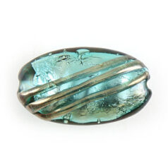 Bead, Preciosa Czech Handmade Lampwork Beads, 23x14mm Flat Oval Silverfoil w/Copper Bands - Aqua