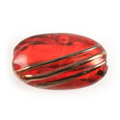 Bead, Preciosa Czech Handmade Lampwork Beads, 23x14mm Flat Oval Silverfoil w/Copper Bands - Red