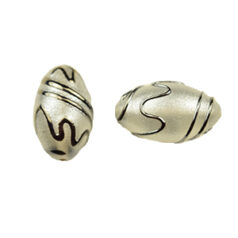 Bead, Preciosa Czech Handmade Lampwork Beads, 22x13mm Oval Metallic Frost Gunmetal Bands