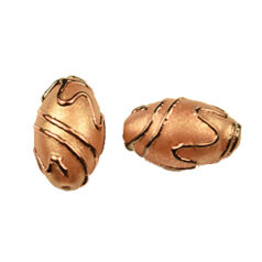 Bead, Preciosa Czech Handmade Lampwork Beads, 22x13mm Oval Metallic Frost Copper Bands