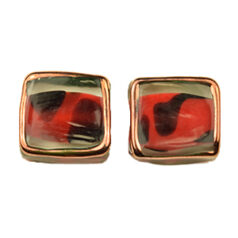 Bead, Preciosa Czech Handmade Lampwork Beads, 16x15mm Flat Square Gold Edge - Red