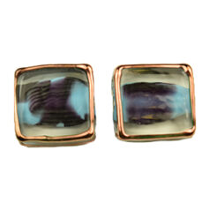 Bead, Preciosa Czech Handmade Lampwork Beads, 16x15mm Flat Square Gold Edge - Blue Aqua