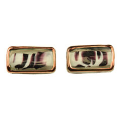 Bead, Preciosa Czech Handmade Lampwork Beads, 17x10mm Flat Rectangle Gold Edge - White