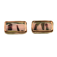 Bead, Preciosa Czech Handmade Lampwork Beads, 17x10mm Flat Rectangle Gold Edge - Pink