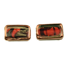 Bead, Preciosa Czech Handmade Lampwork Beads, 17x10mm Flat Rectangle Gold Edge - Red