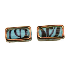 Bead, Preciosa Czech Handmade Lampwork Beads, 17x10mm Flat Rectangle Gold Edge - Blue Aqua