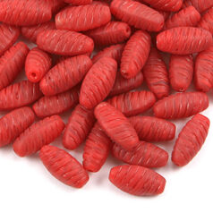 Bead, Preciosa Czech pressed glass, 14x6mm textured oval tube - Red