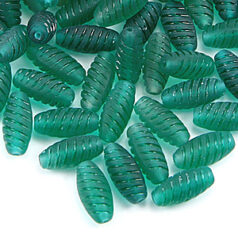 Bead, Preciosa Czech pressed glass, 14x6mm textured oval tube - Green