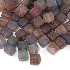 Bead, Preciosa Czech pressed glass, 10x10mm colorswirl cube - Mix Brown