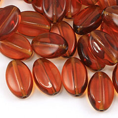 Bead, Preciosa Czech pressed glass, 18x13mm transparent flat oval - Amber